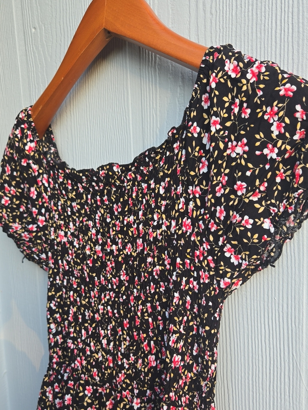 Dashing | Women's Black Floral Smocked Dress - Pink & White Flower Print - Picture 6 of 9